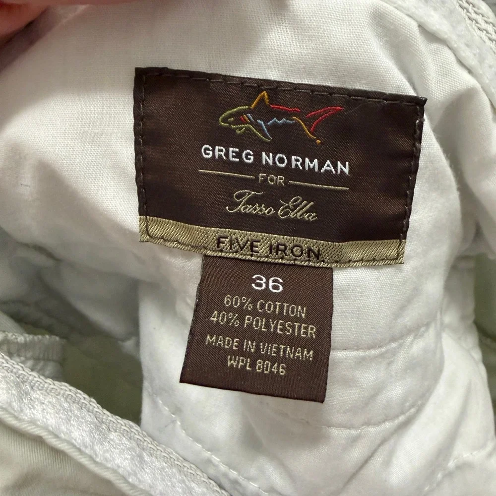 Greg Norman Tasso Elba Five Iron Golf Shorts Mens 36 Tan Khaki Cargo Zip Pocket